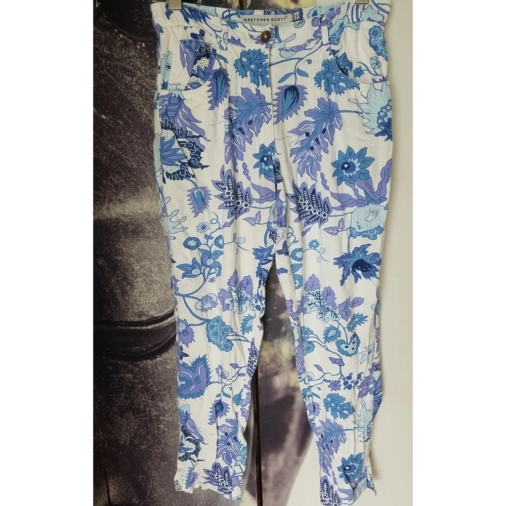 GRETCHEN SCOTT Pants Women Shrimp 28" Waist Blue White Multicolor‎ Slim Leg